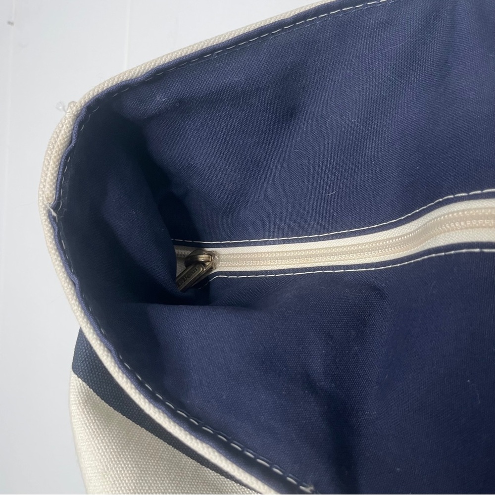 L.L. Bean Boat and Tote Striped Canvas Bag Navy & Cream Zip Top Large - Picture 4 of 14